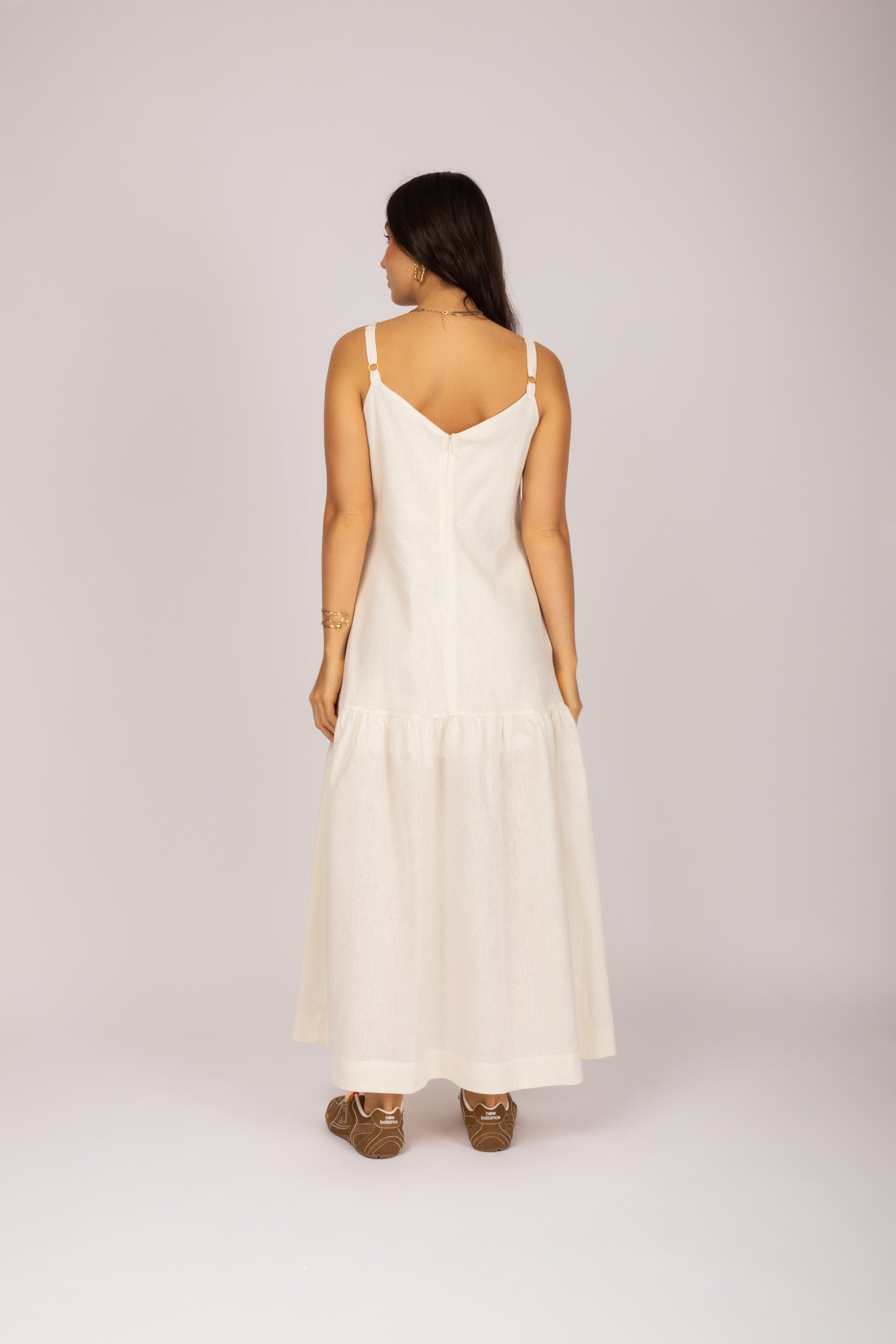 Vestido longo linho com babado