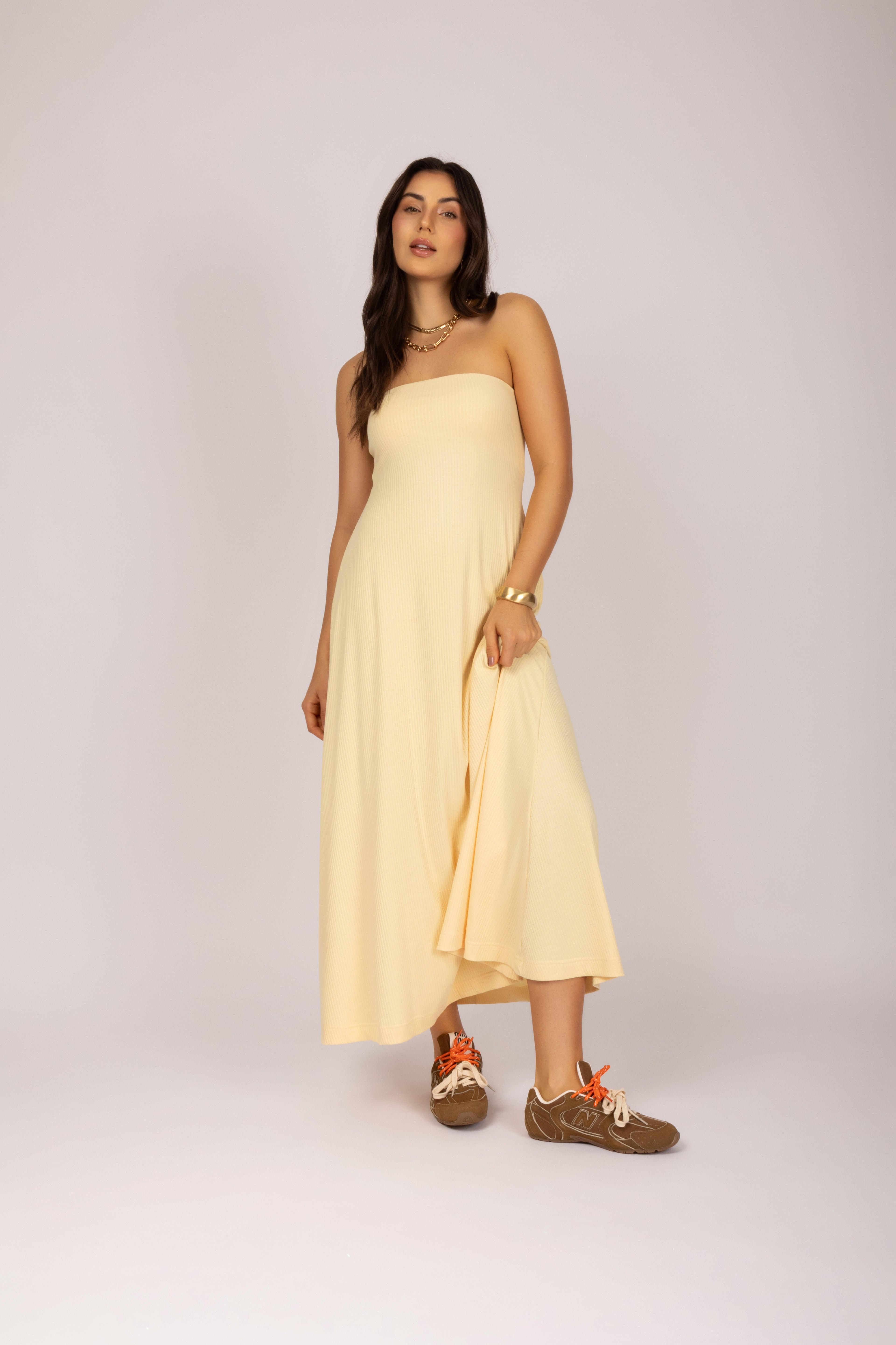 Vestido em malha sem alça