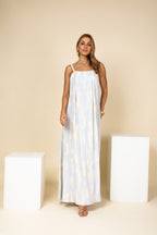 Vestido longo alças finas estampa suave