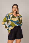 Blusa manga longa com estampa abstrata