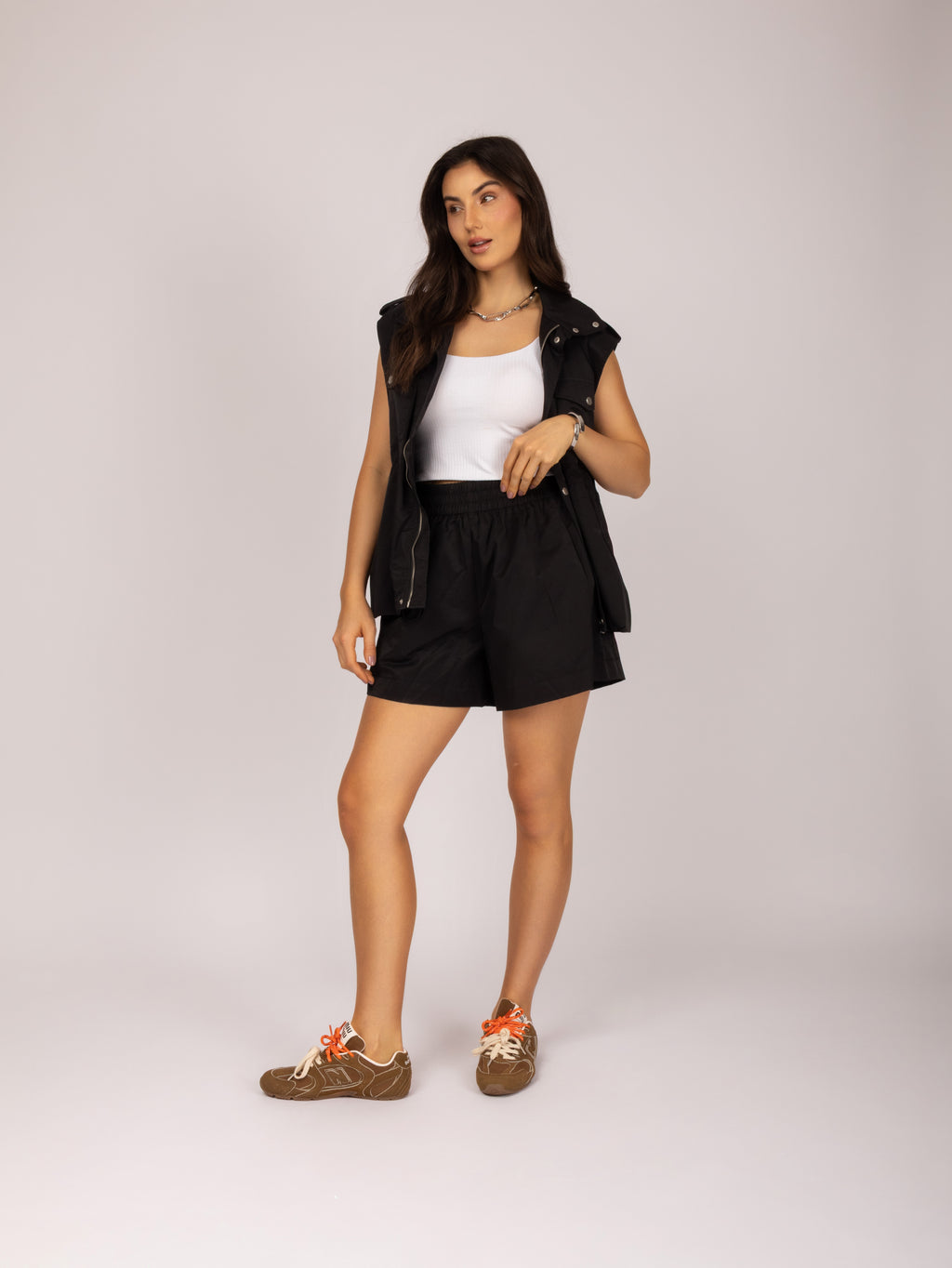 Shorts de cintura alta com elástico