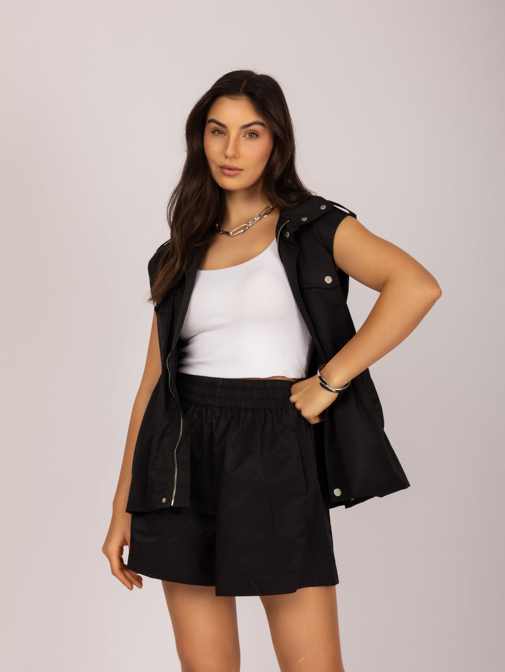 Shorts de cintura alta com elástico