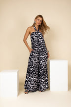 Macacão estampado halter com amarração