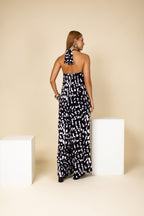 Macacão estampado halter com amarração