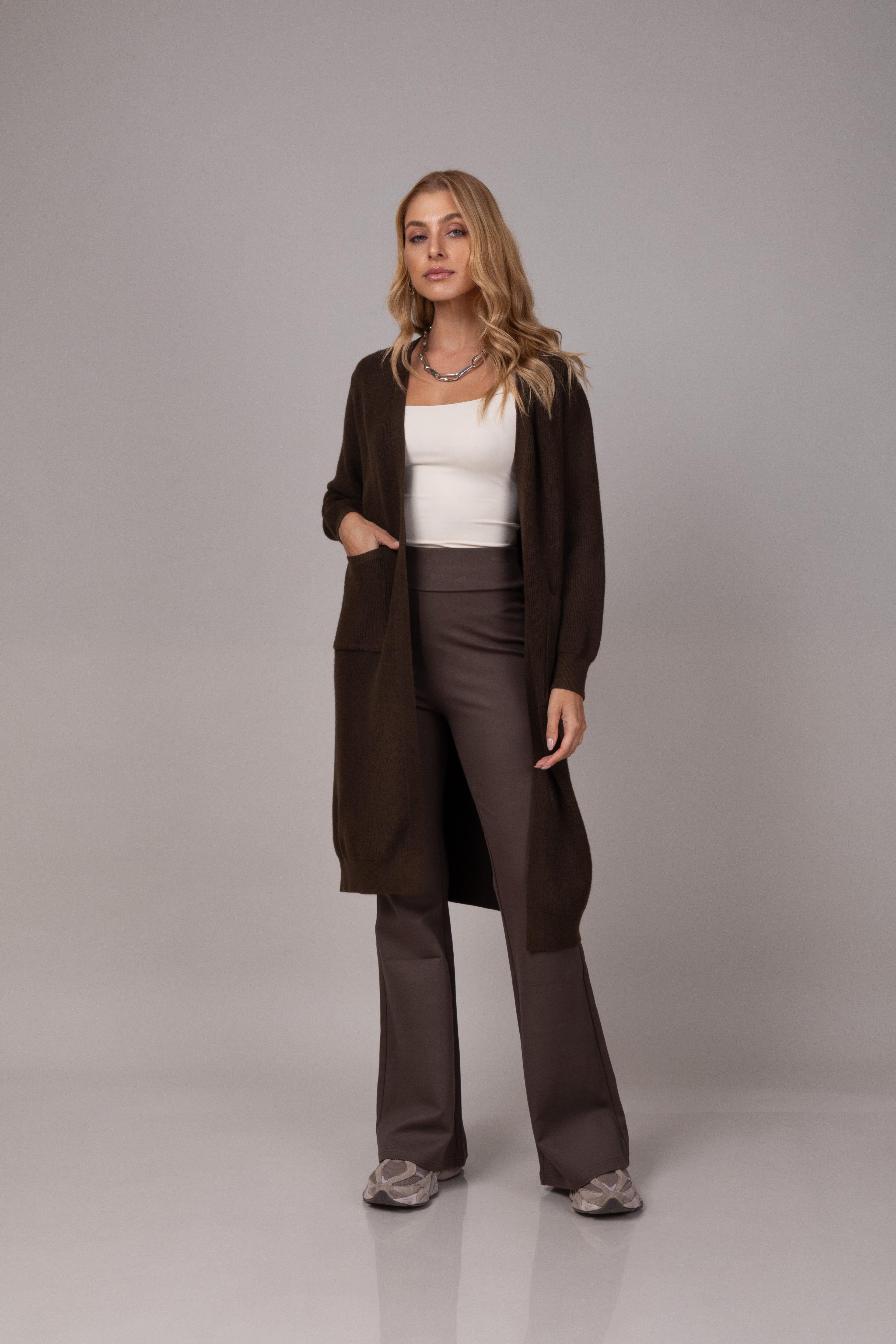 Cardigan alongado em tricot soft