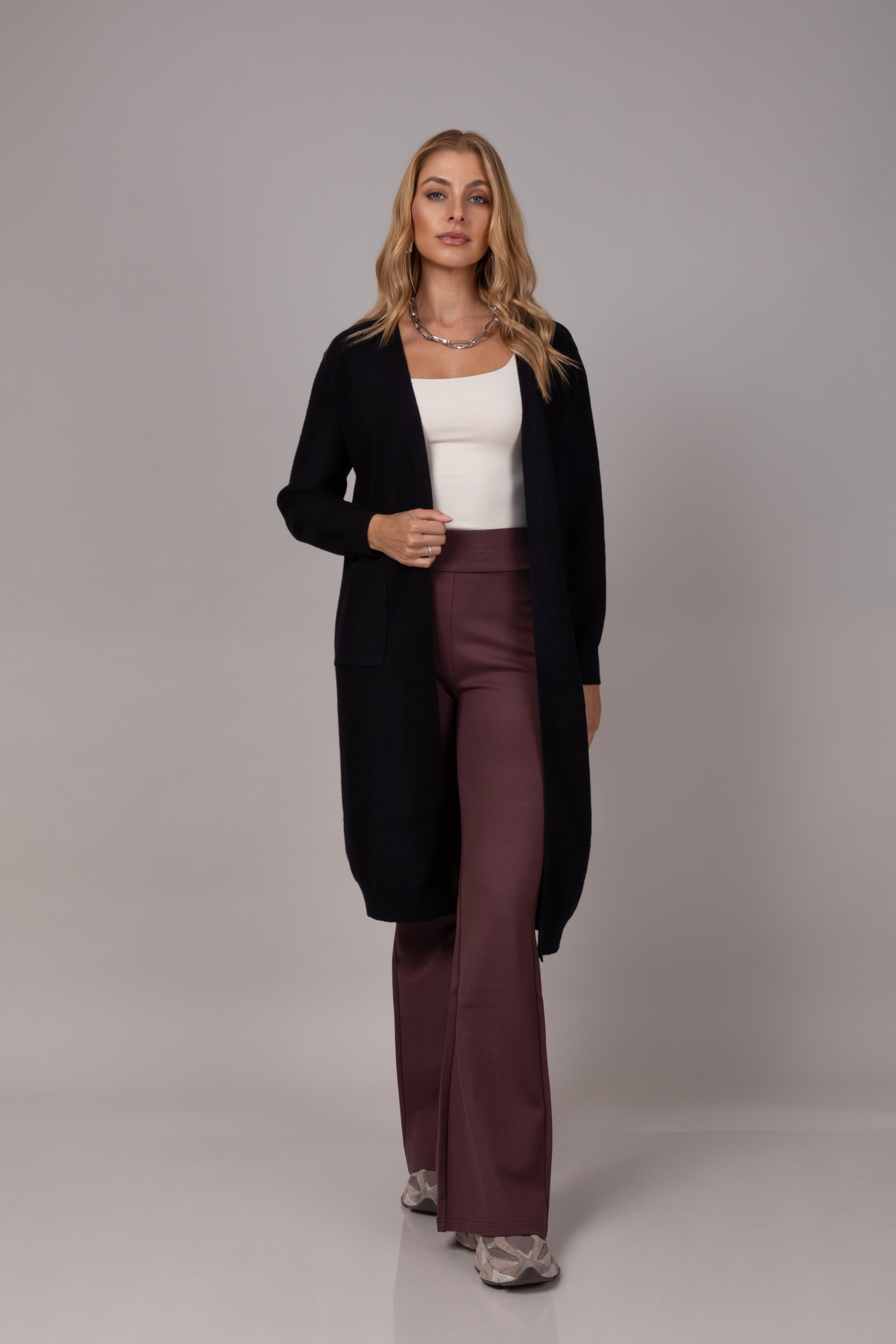 Cardigan alongado em tricot soft