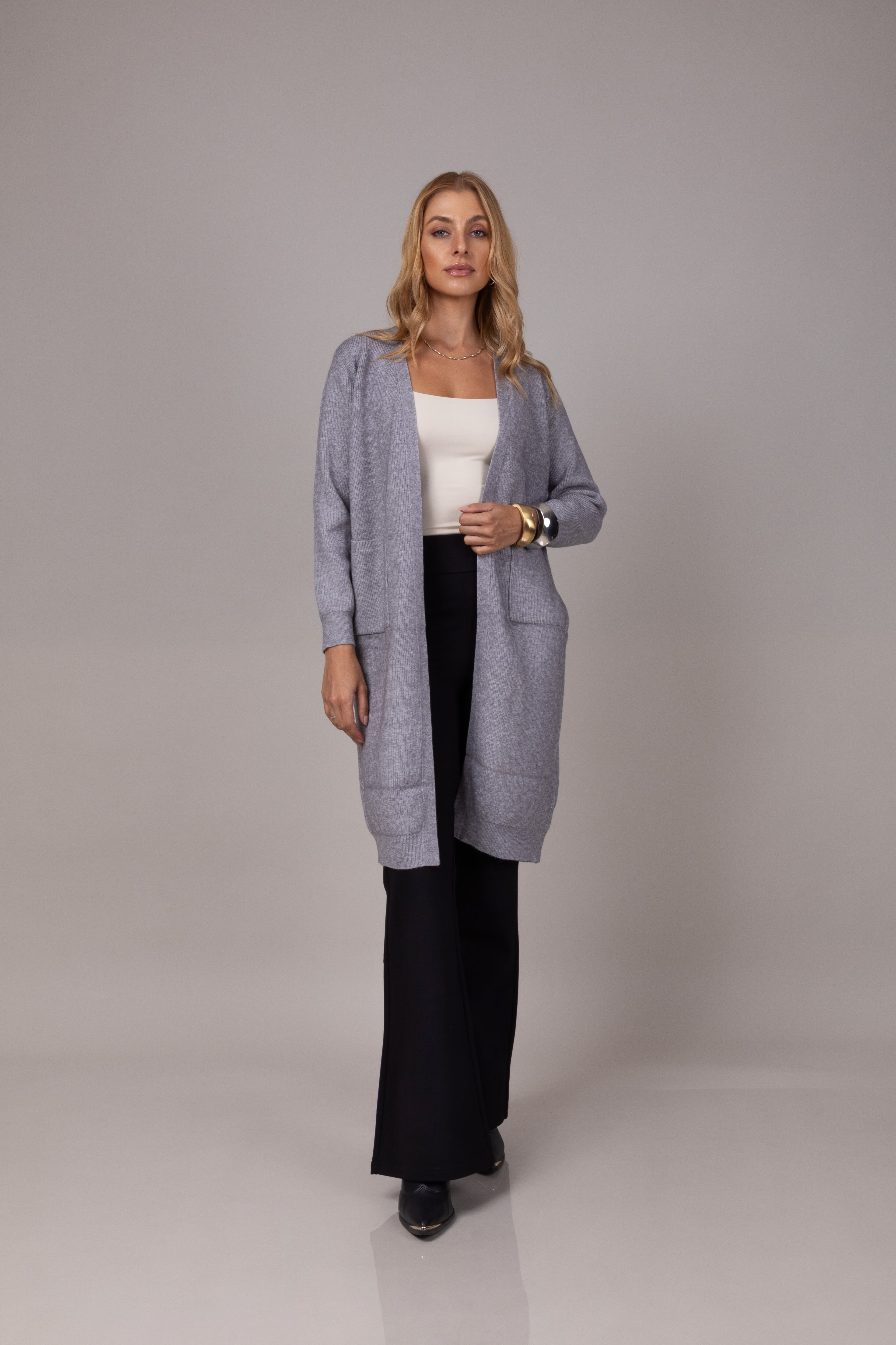 Cardigan alongado em tricot soft