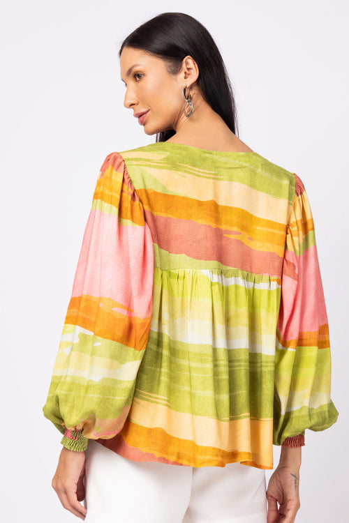 Bata de mangas longas bufantes estampado