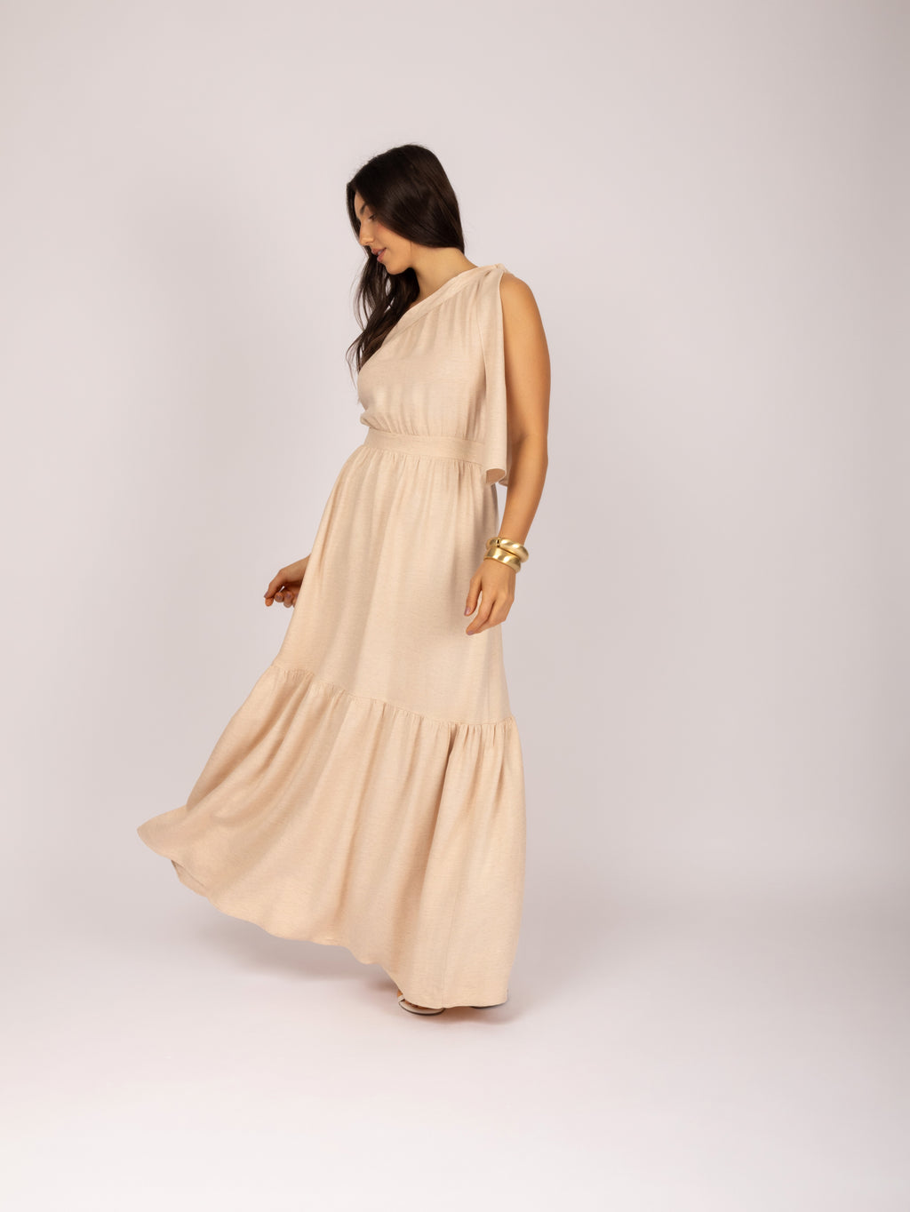 Vestido maxi ombro único