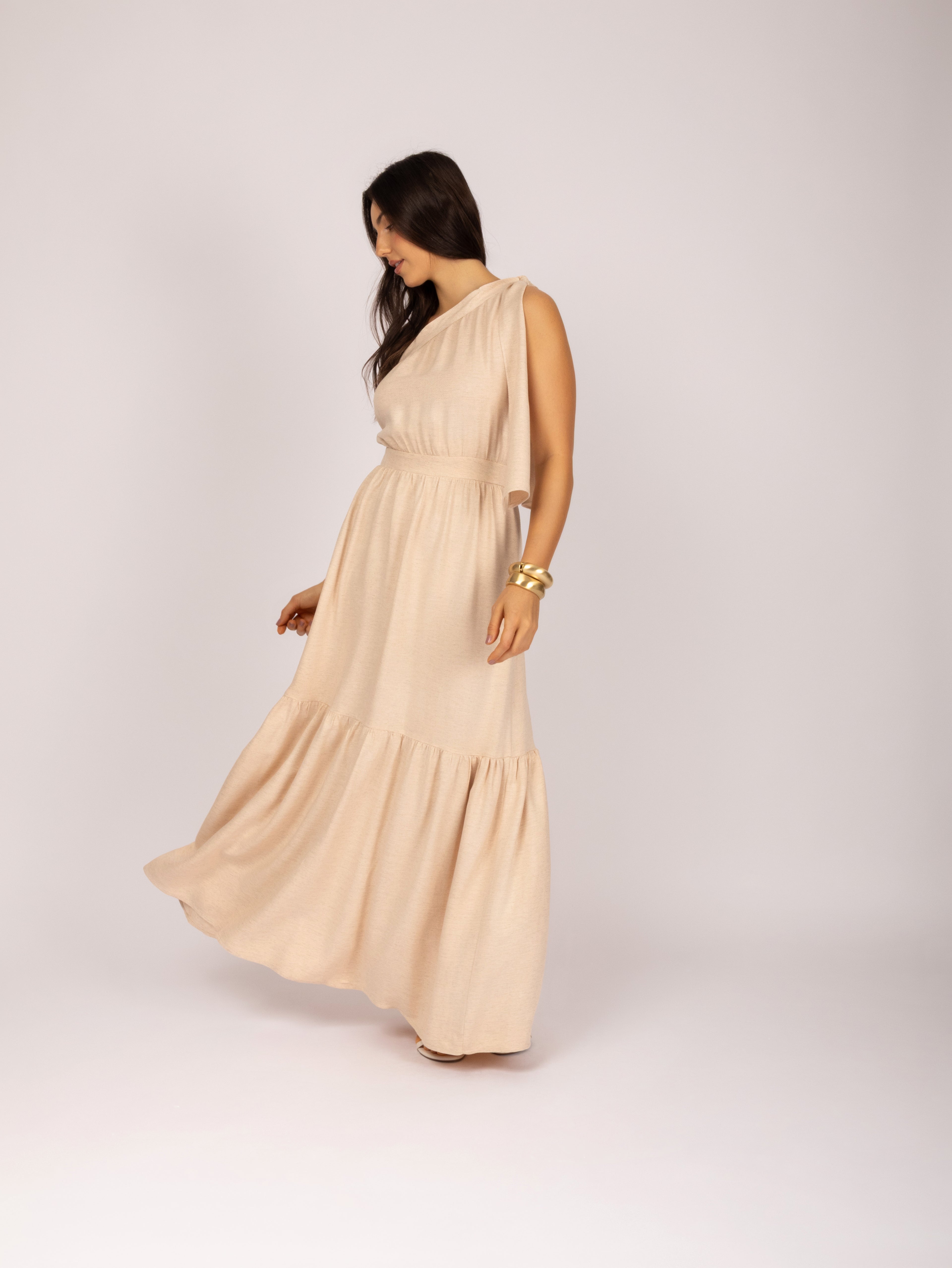 Vestido maxi ombro único