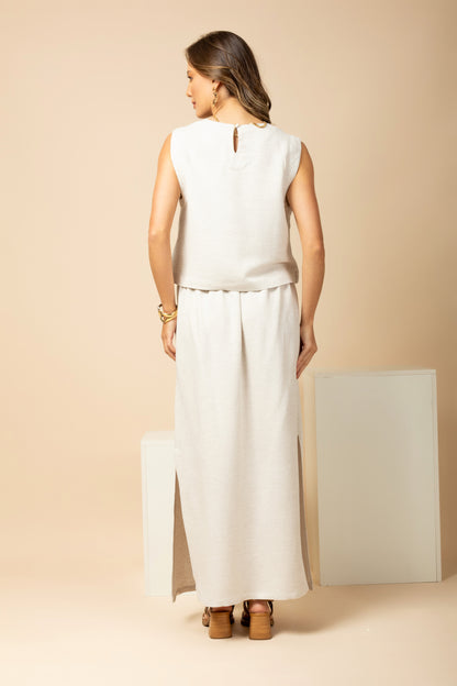 Conjunto de cropped com saia longa