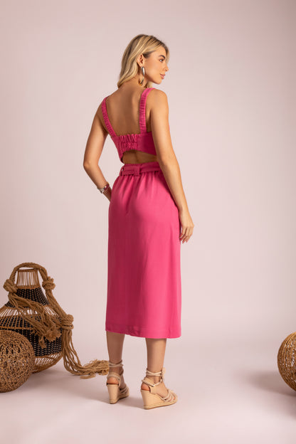 Conjunto de top e saia midi cintura alta