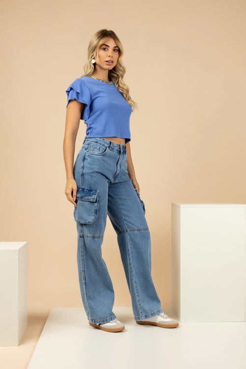 Calça cargo jeans