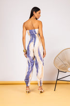 Macacão jogger strapless estampado azul - vista posterior