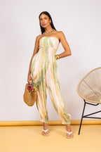 Macacão aladdim strapless estampado verde - vista frontal