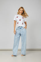 T- shirt com bordado de cherry branco - vista frontal