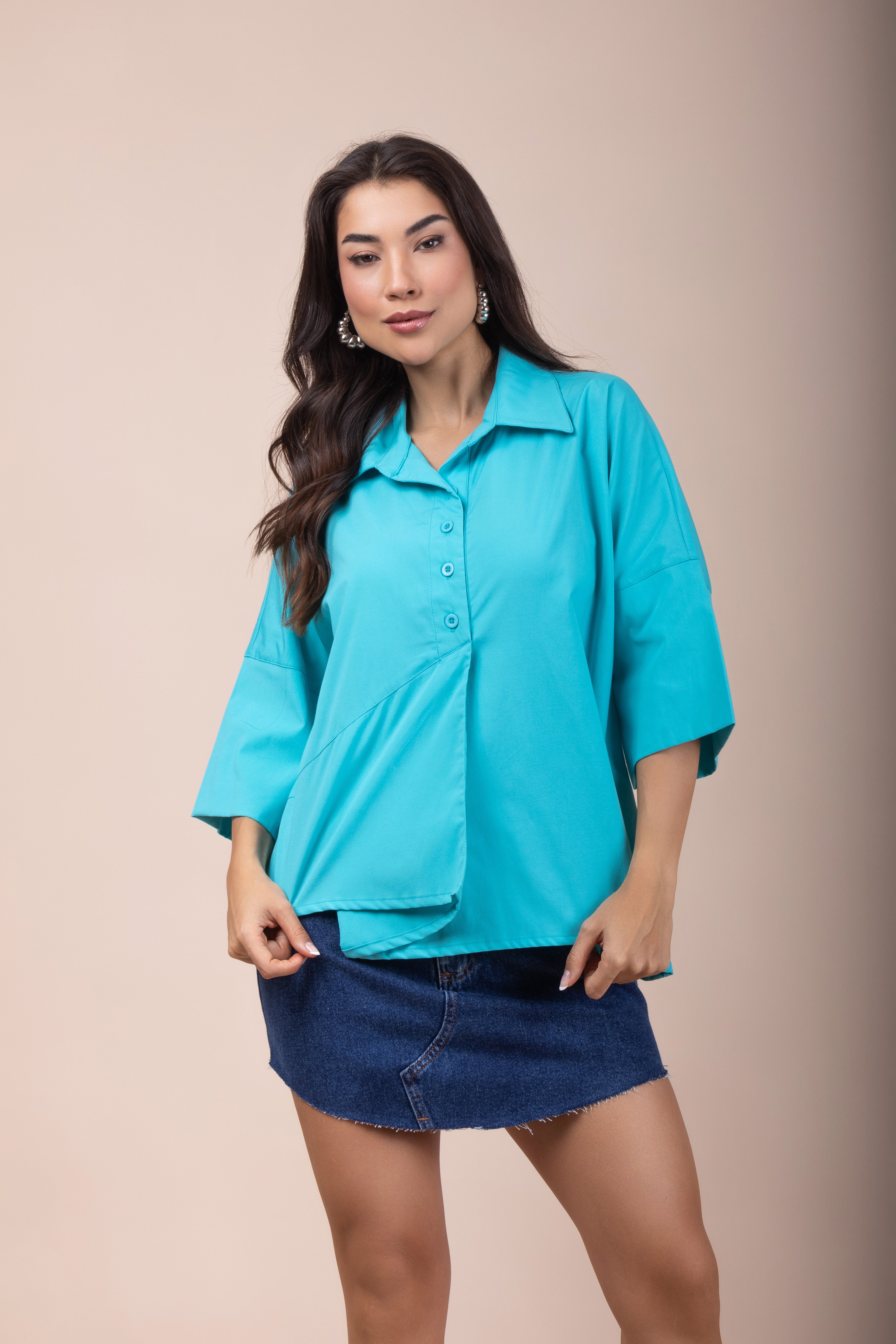 Camisa bata manga 3/4