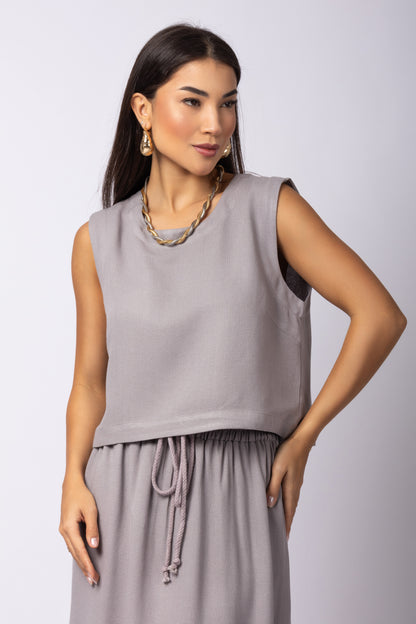 Conjunto de cropped com saia longa