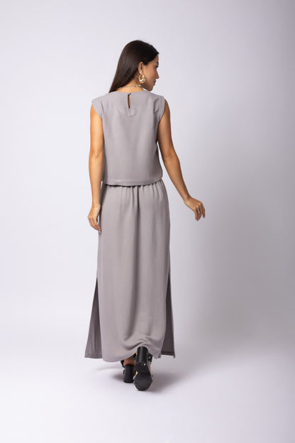 Conjunto de cropped com saia longa