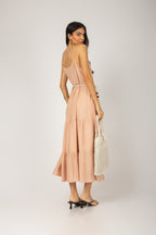 Vestido midi alça com cinto cordão rosa - vista lateral