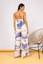 Vestido longo três marias estampado azul - vista posterior