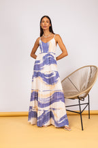 Vestido longo três marias estampado azul - vista frontal