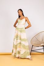 Vestido longo três marias estampado verde - vista frontal