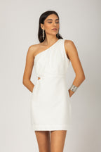 Vestido ombro único abertura lateral branco - vista frontal
