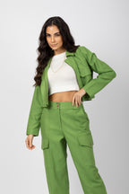 Calça cargo cintura alta sarja