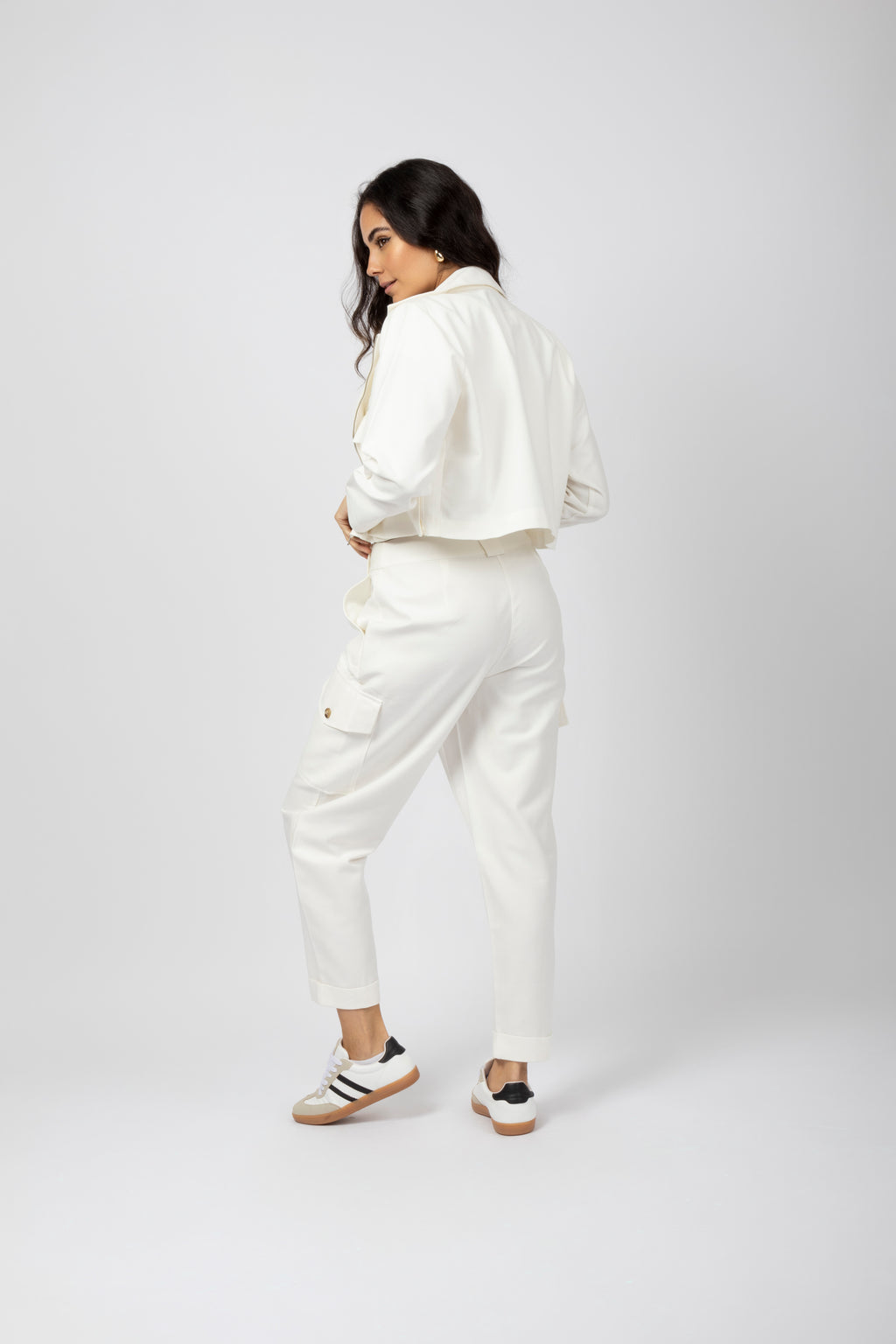 Calça cargo cintura alta sarja