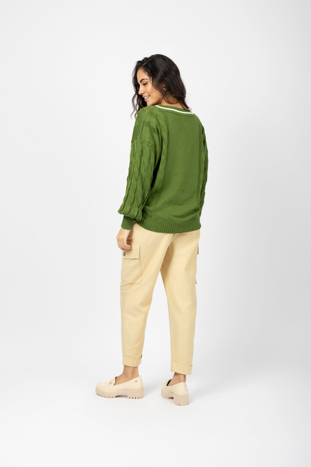 Calça cargo cintura alta sarja