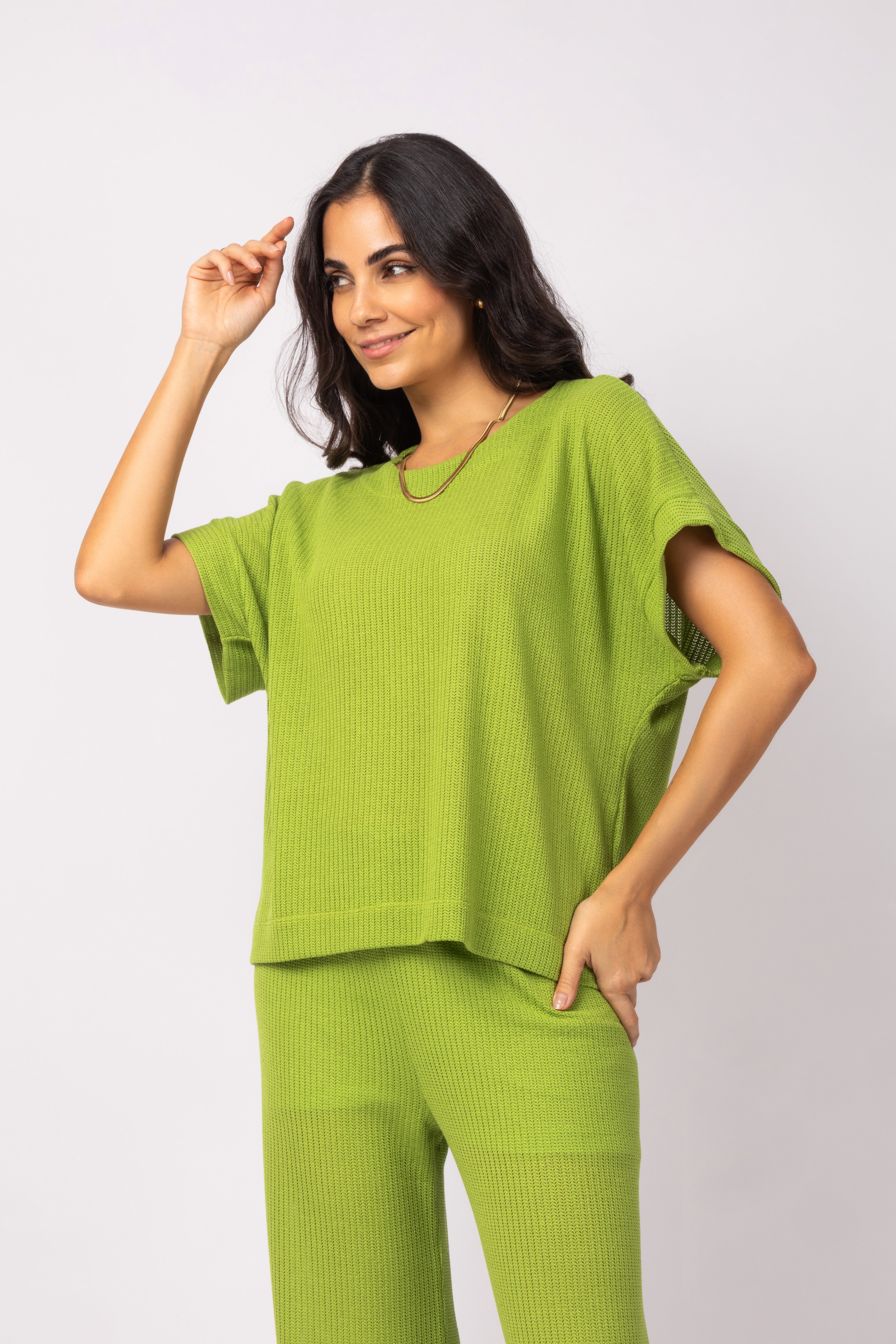 Conjunto de blusa com calça em malha
