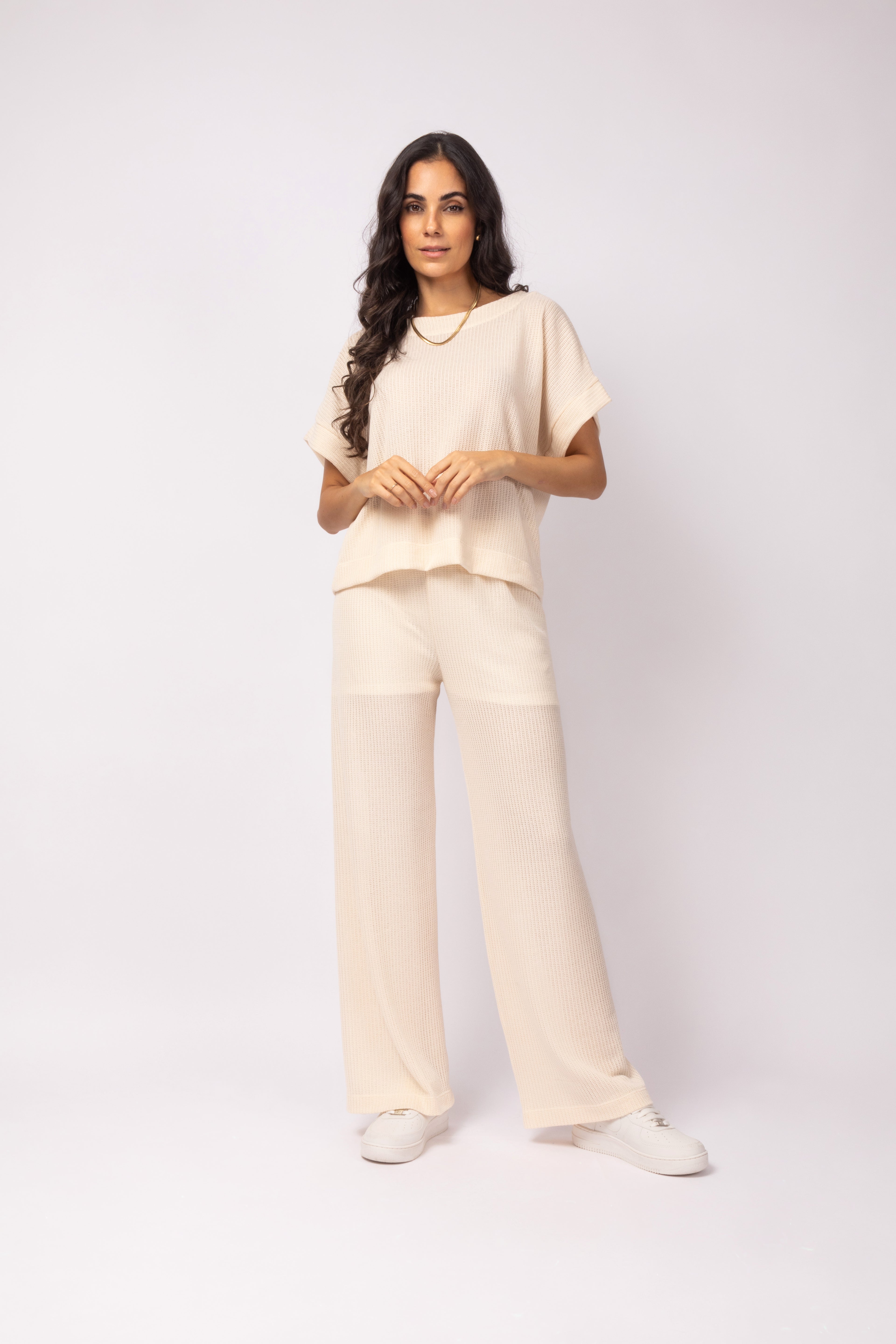 Conjunto de blusa com calça em malha