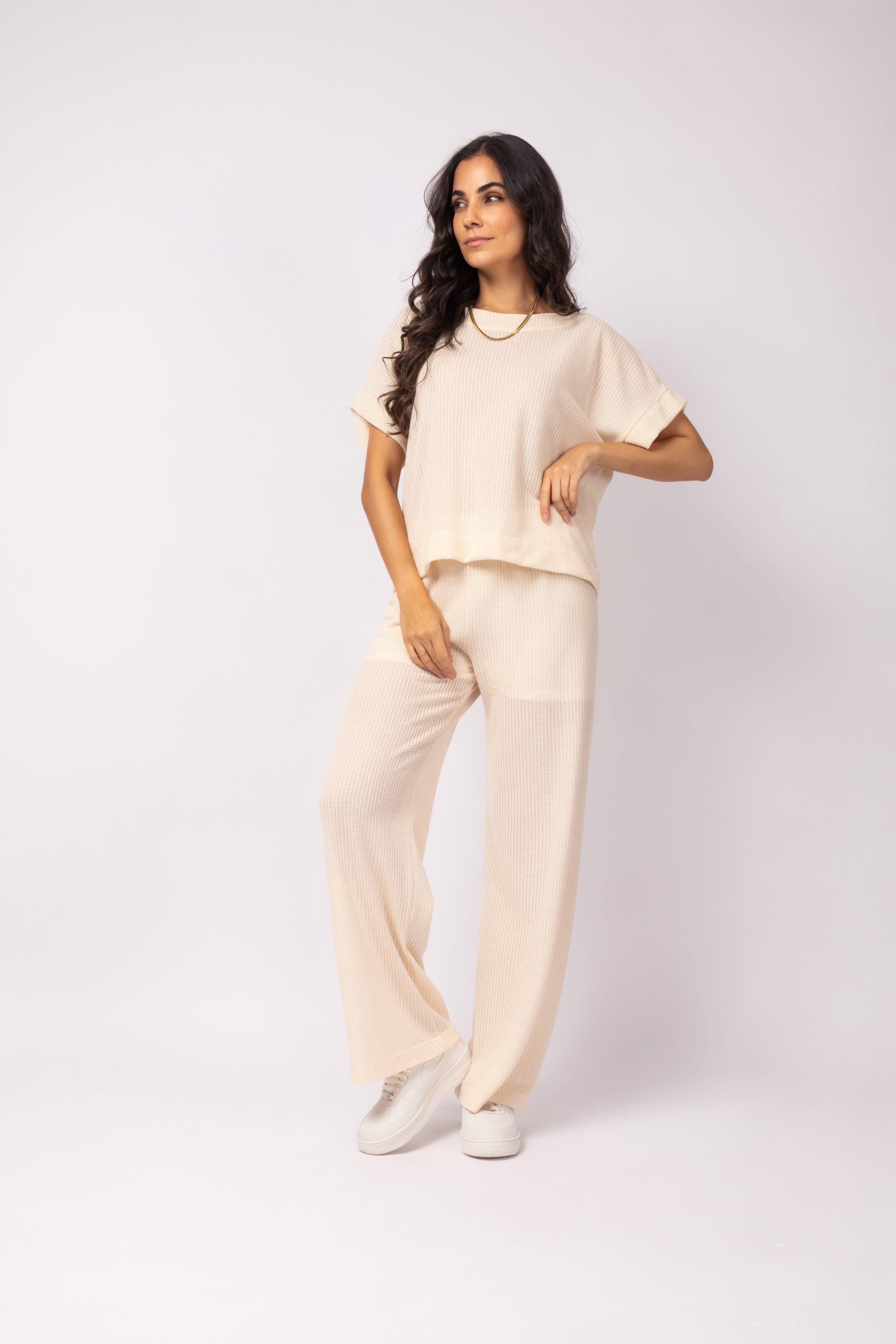 Conjunto de blusa com calça em malha