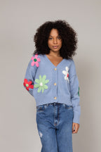 Cardigan de tricot floral