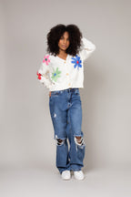 Cardigan de tricot floral