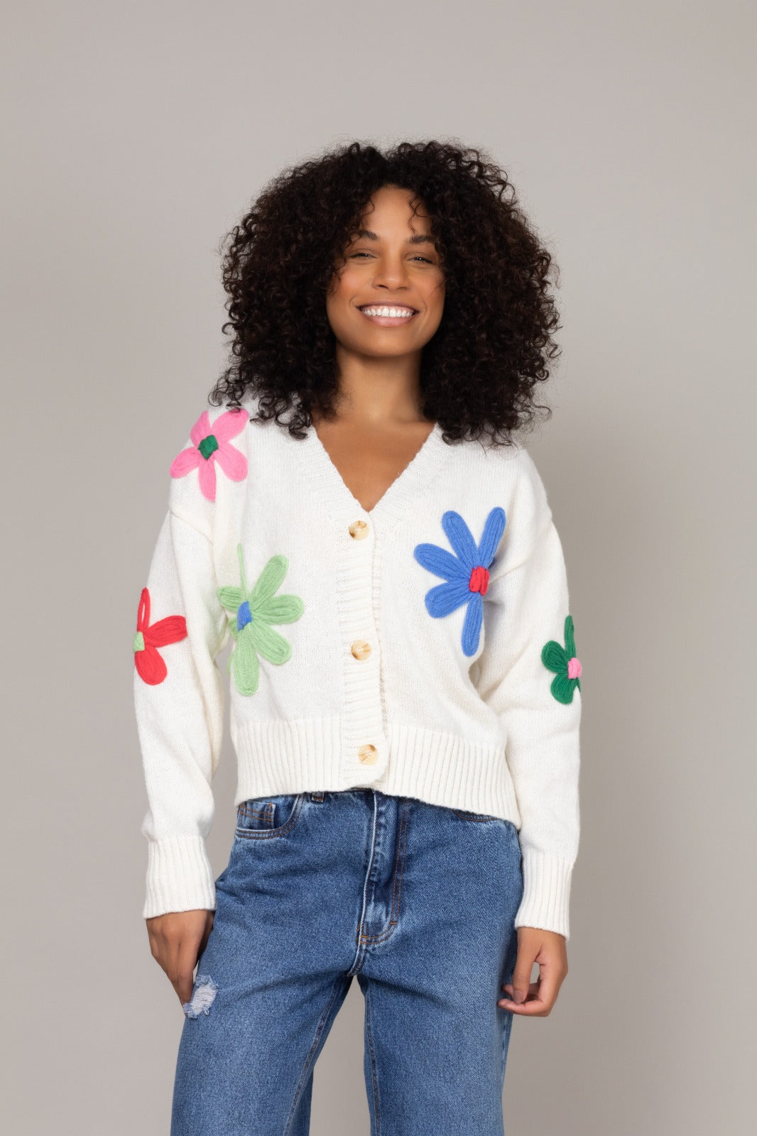 Cardigan de tricot floral