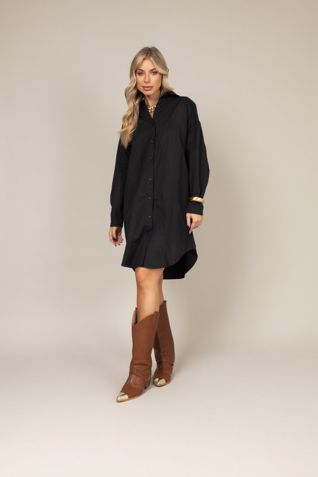Vestido camisa manga longa
