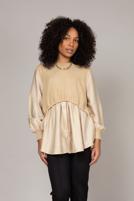 Blusa texturizada com mangas amplas