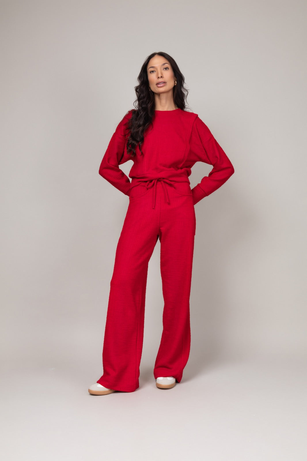 Conjunto confortável em malha texturizada