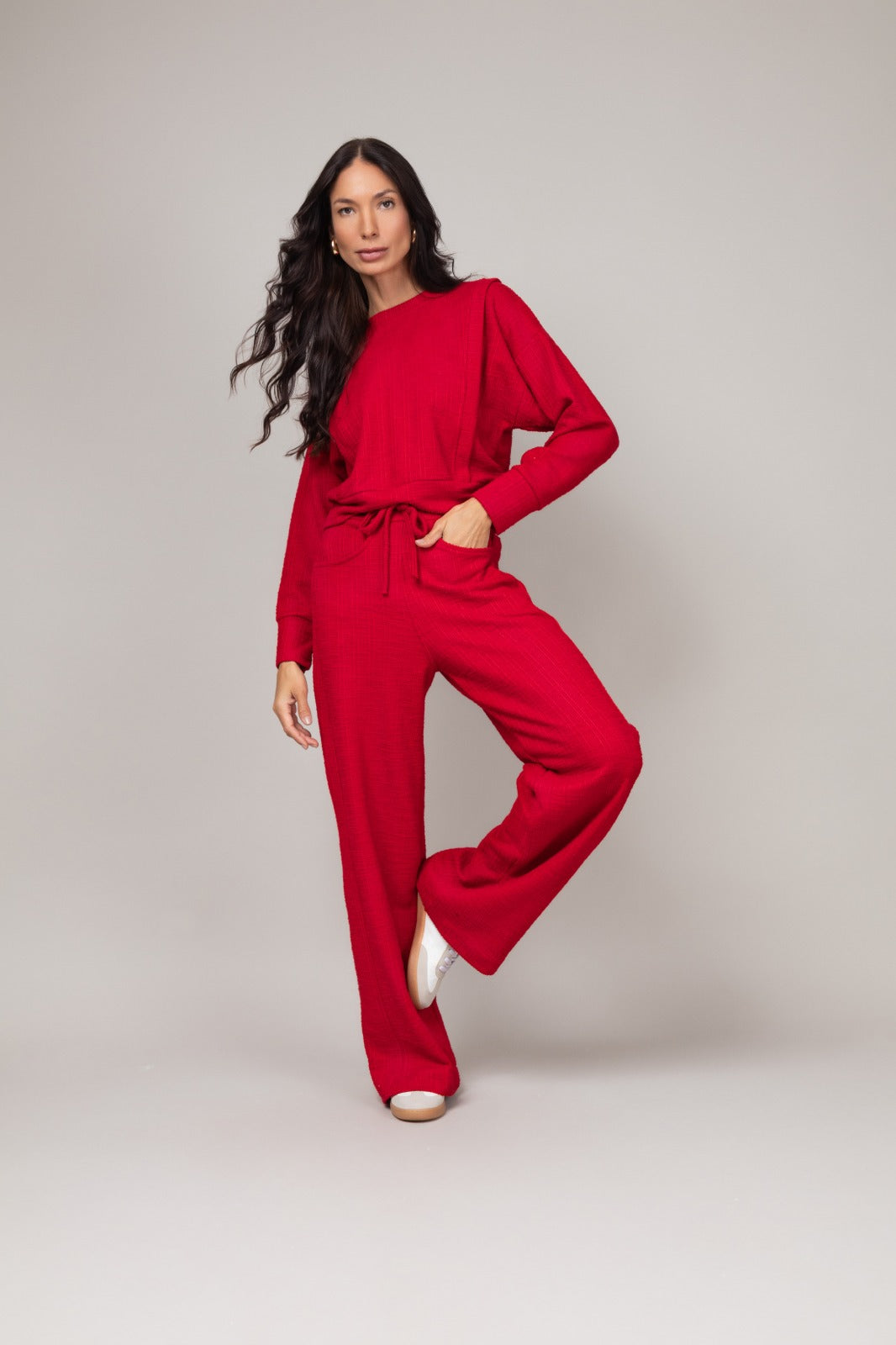 Conjunto confortável em malha texturizada