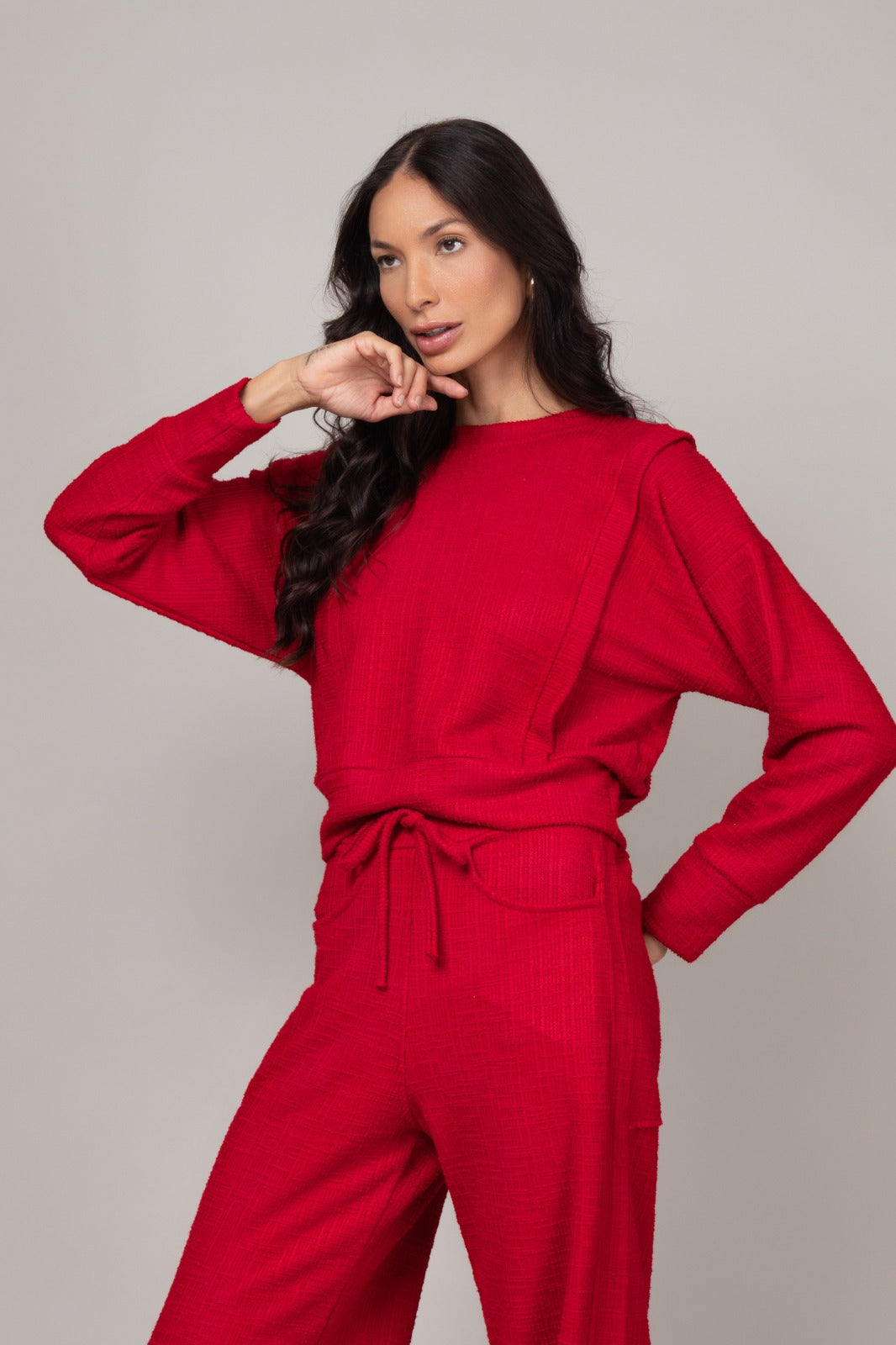 Conjunto confortável em malha texturizada