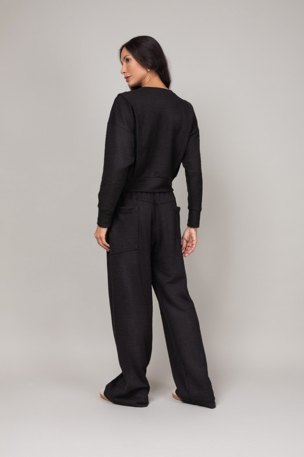 Conjunto confortável em malha texturizada