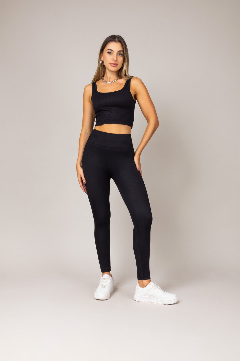 Conjunto de top e calça legging texturizado