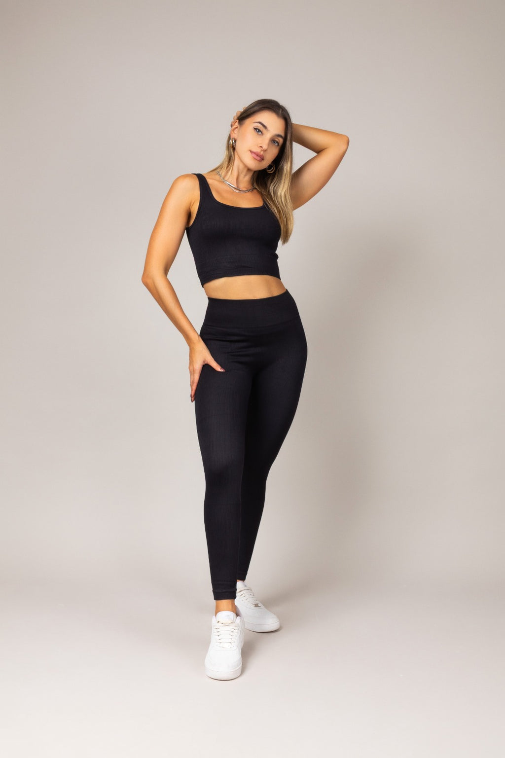 Conjunto de top e calça legging texturizado