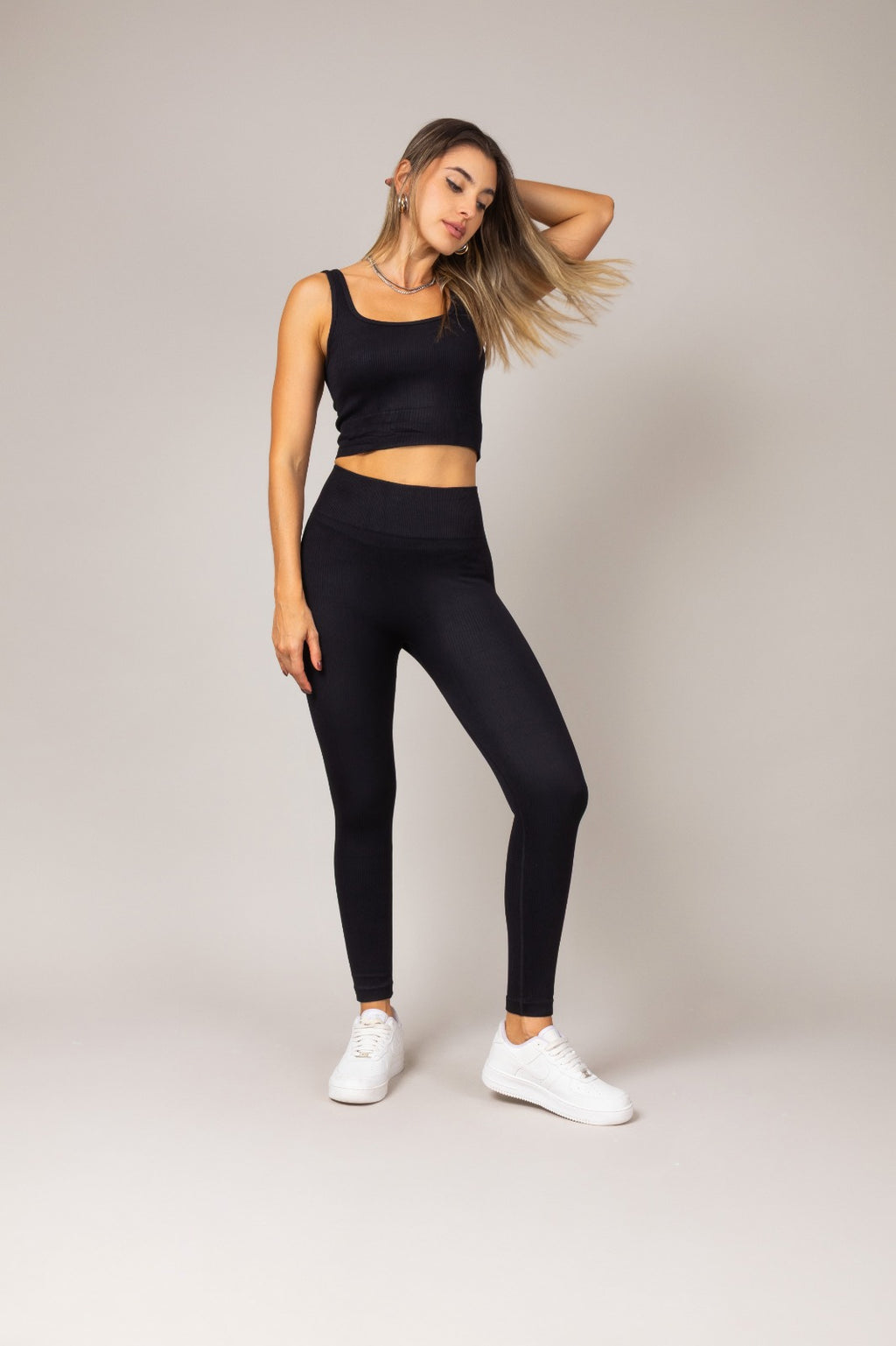Conjunto de top e calça legging texturizado