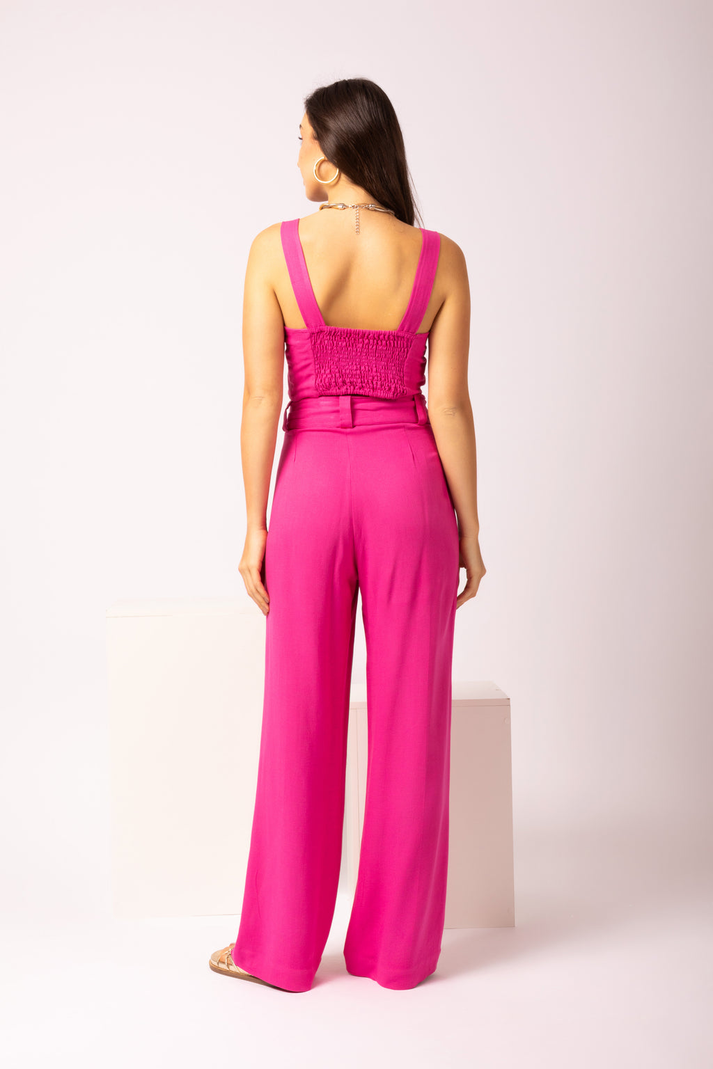 Conjunto de calça e cropped em linho