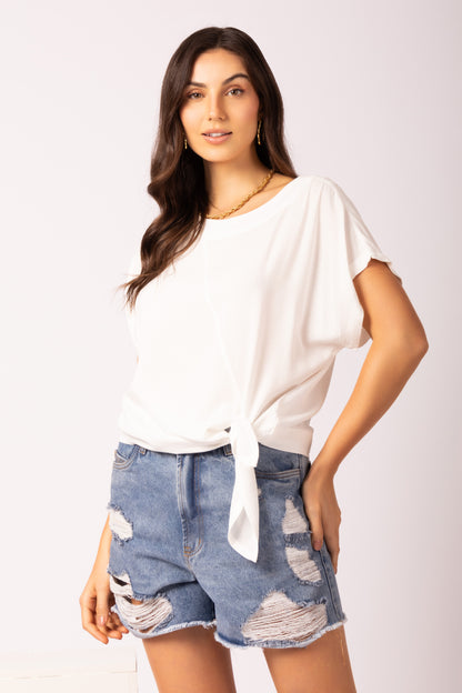 Blusa com nó de viscose maquinetada