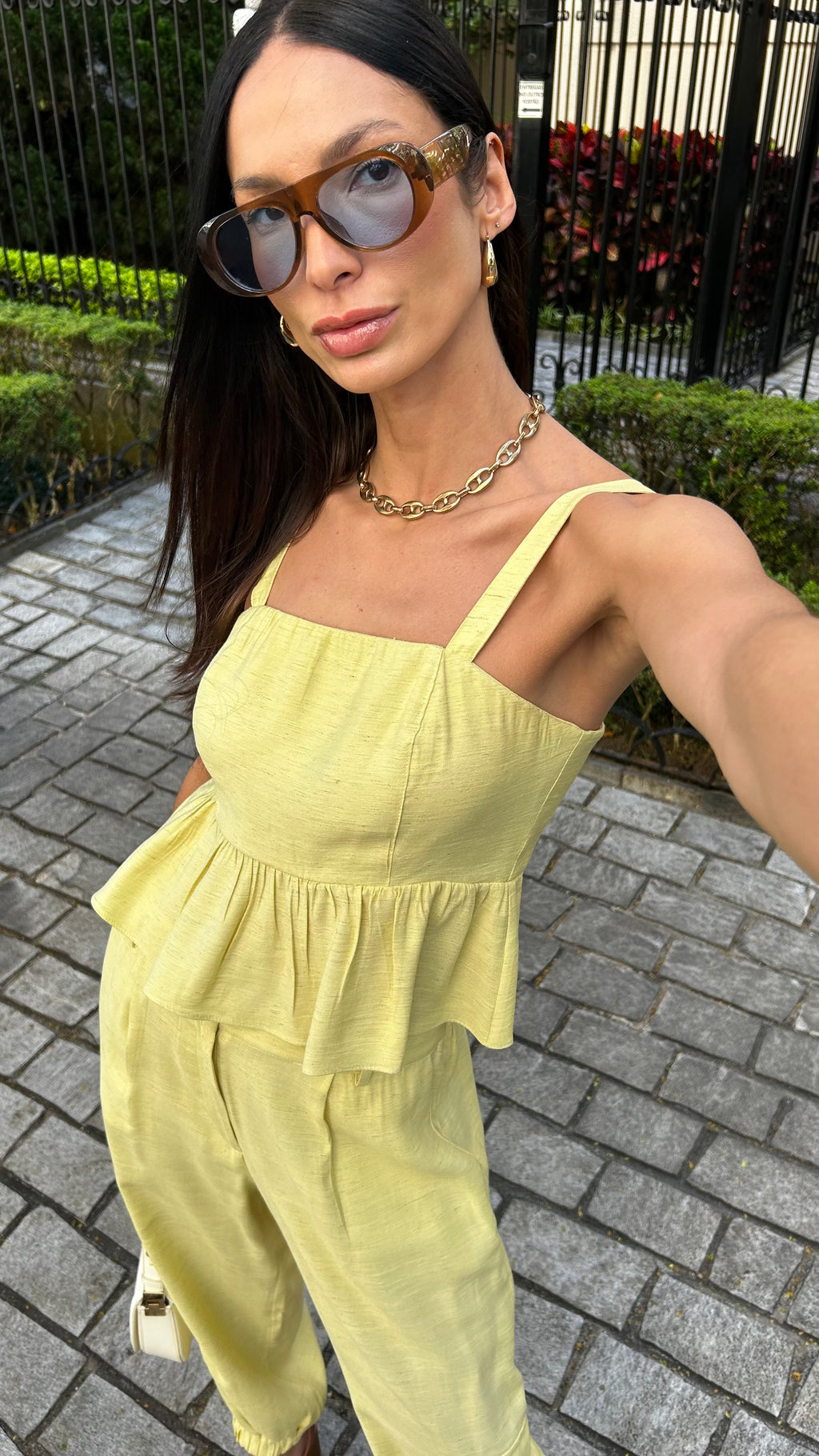 Conjunto calça e top peplum