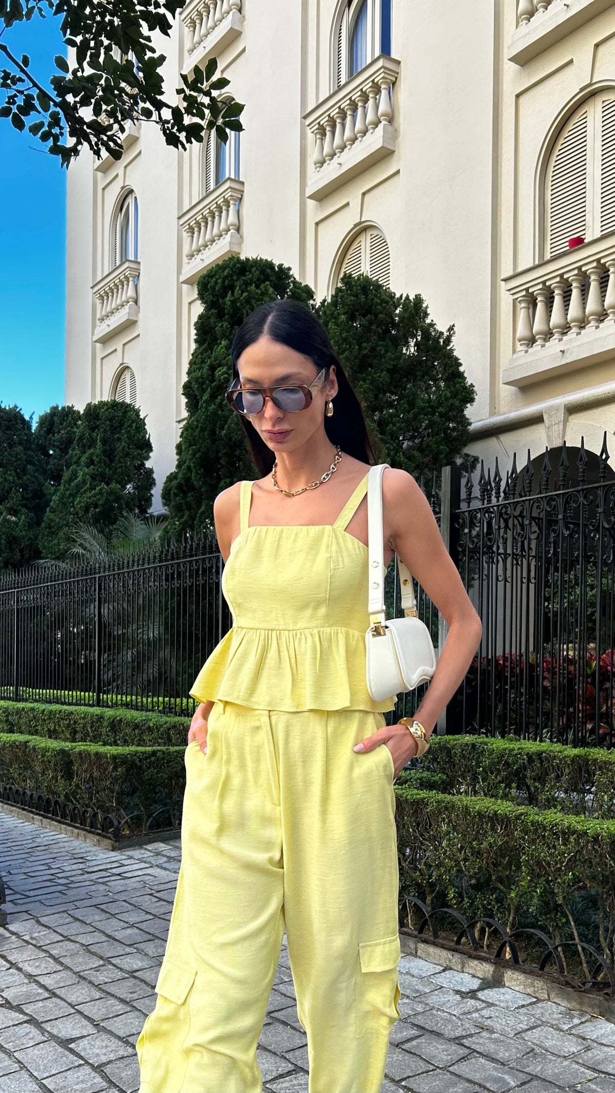 Conjunto calça e top peplum